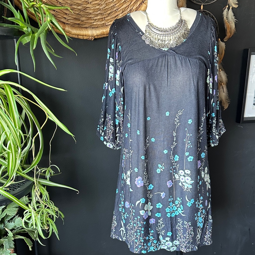 Free People Black Floral Tunic